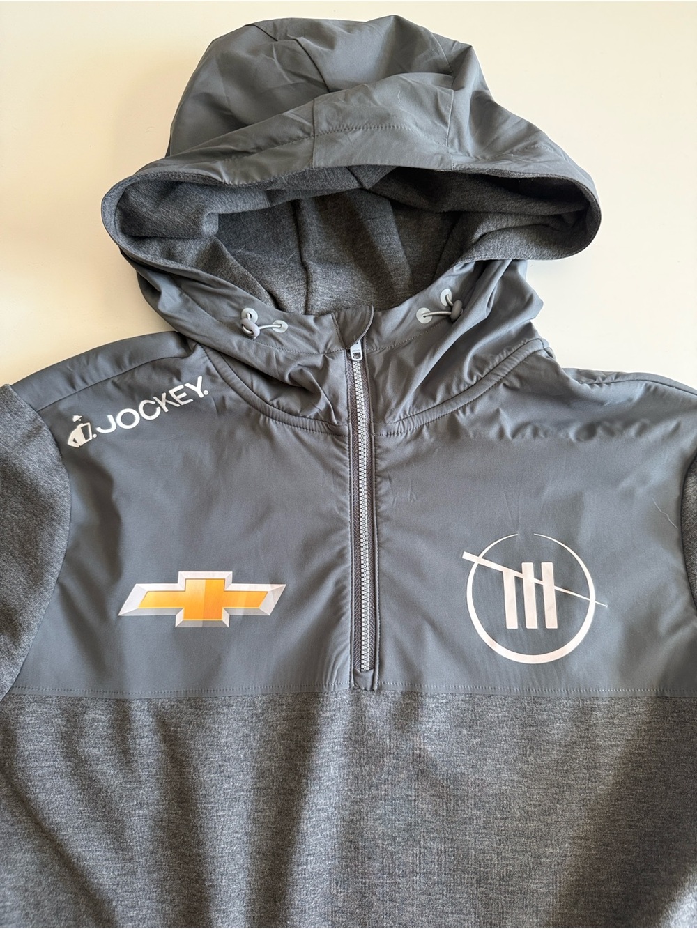 Jockey Chevy Trackhouse Charcoal Gray Hooded Performance Jacket Men’s sz M EUC